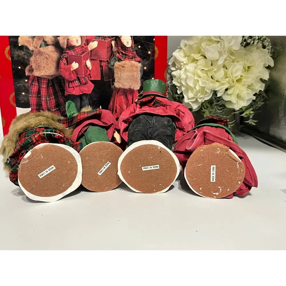 Vintage Christmas Family Home For The Holidays Fabric Mache Carolers Set of Four